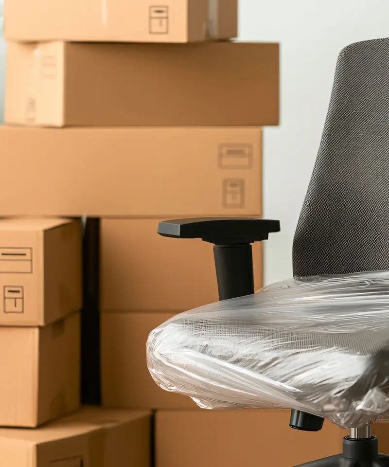 moving office chair and boxes